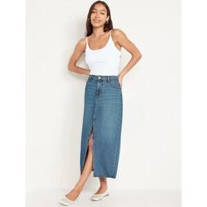 Old Navy Mid Rise Column Denim Jean Maxi Skirt With Slit Size 12